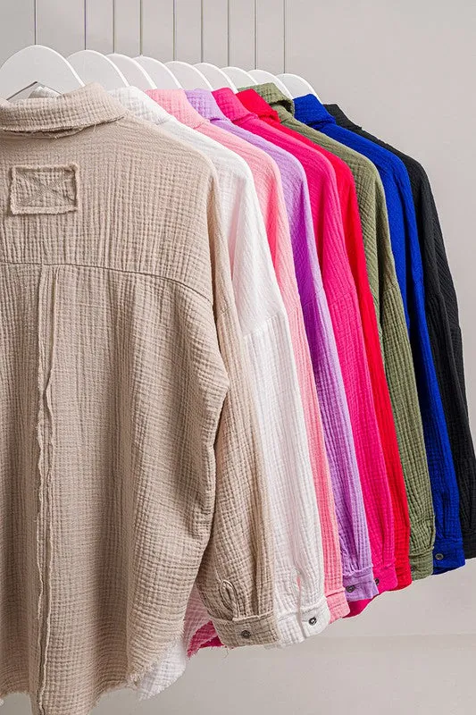 Oversized Raw Edge Gauze Shirt