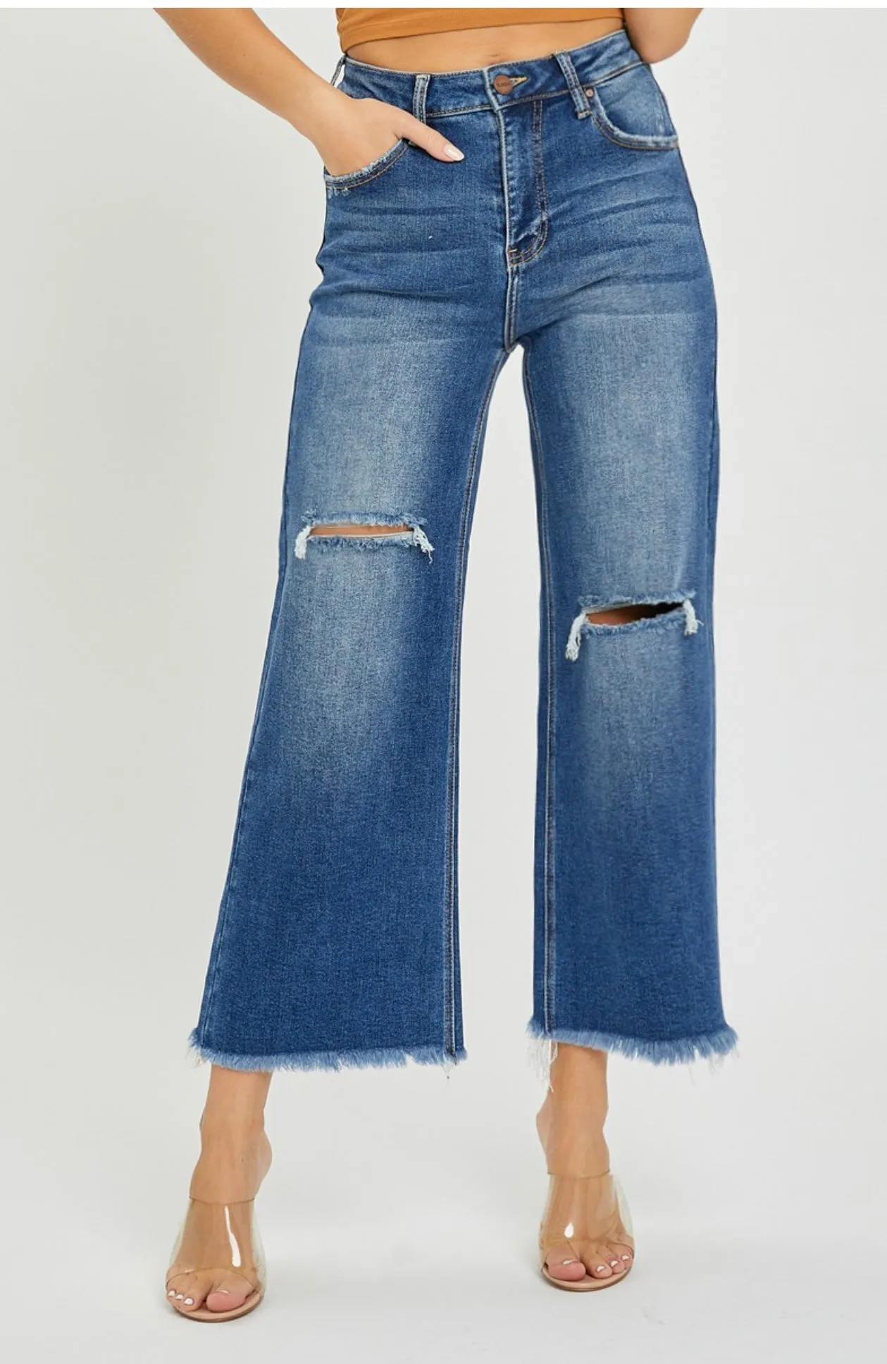 Owen- High Rise Frayed Ankle Wide Jeans