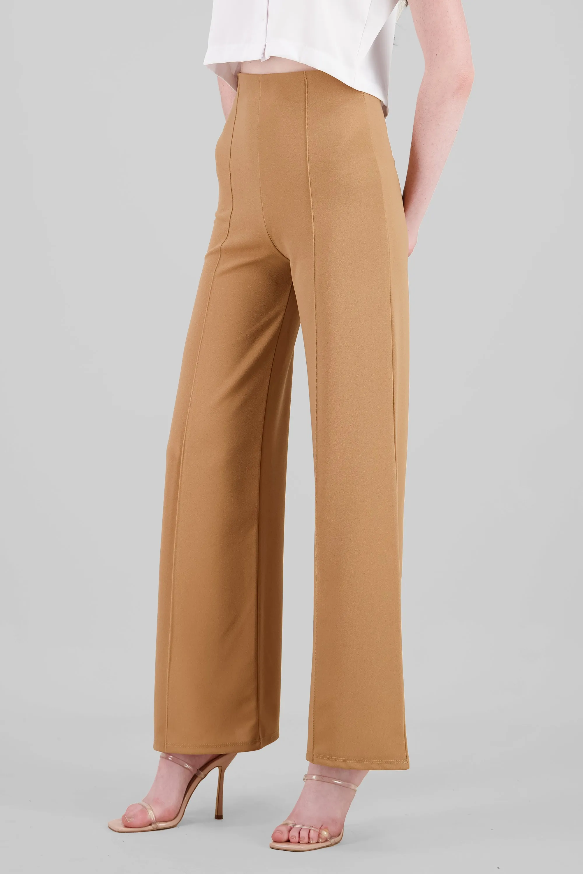 Pantalón Wide Leg Cintura Alta Costuras