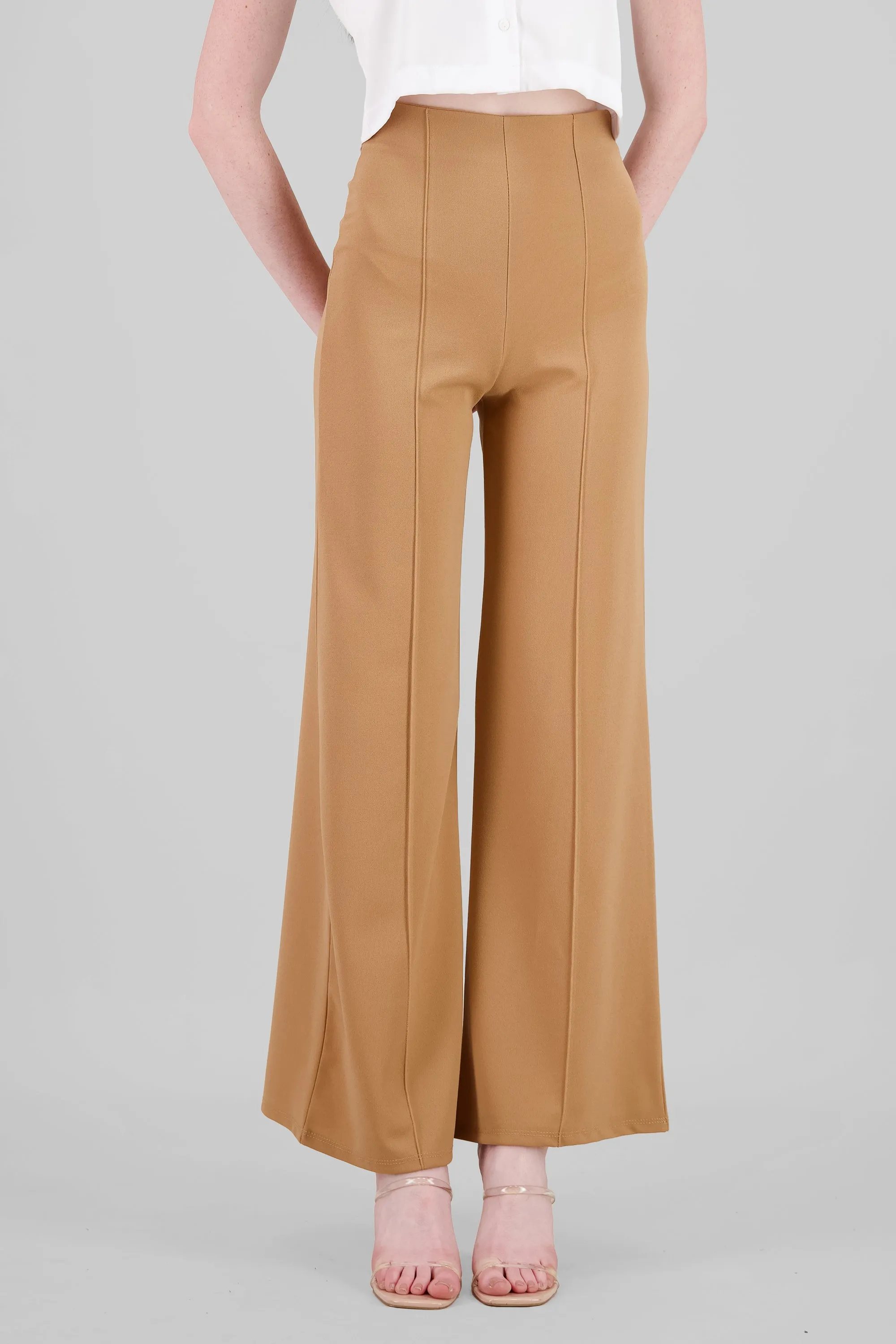 Pantalón Wide Leg Cintura Alta Costuras