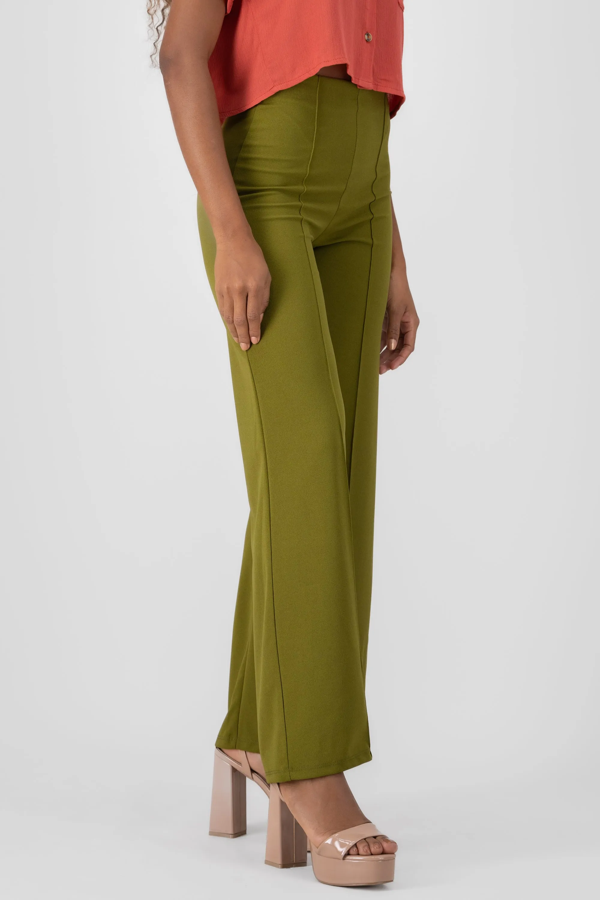 Pantalón Wide Leg Cintura Alta Costuras