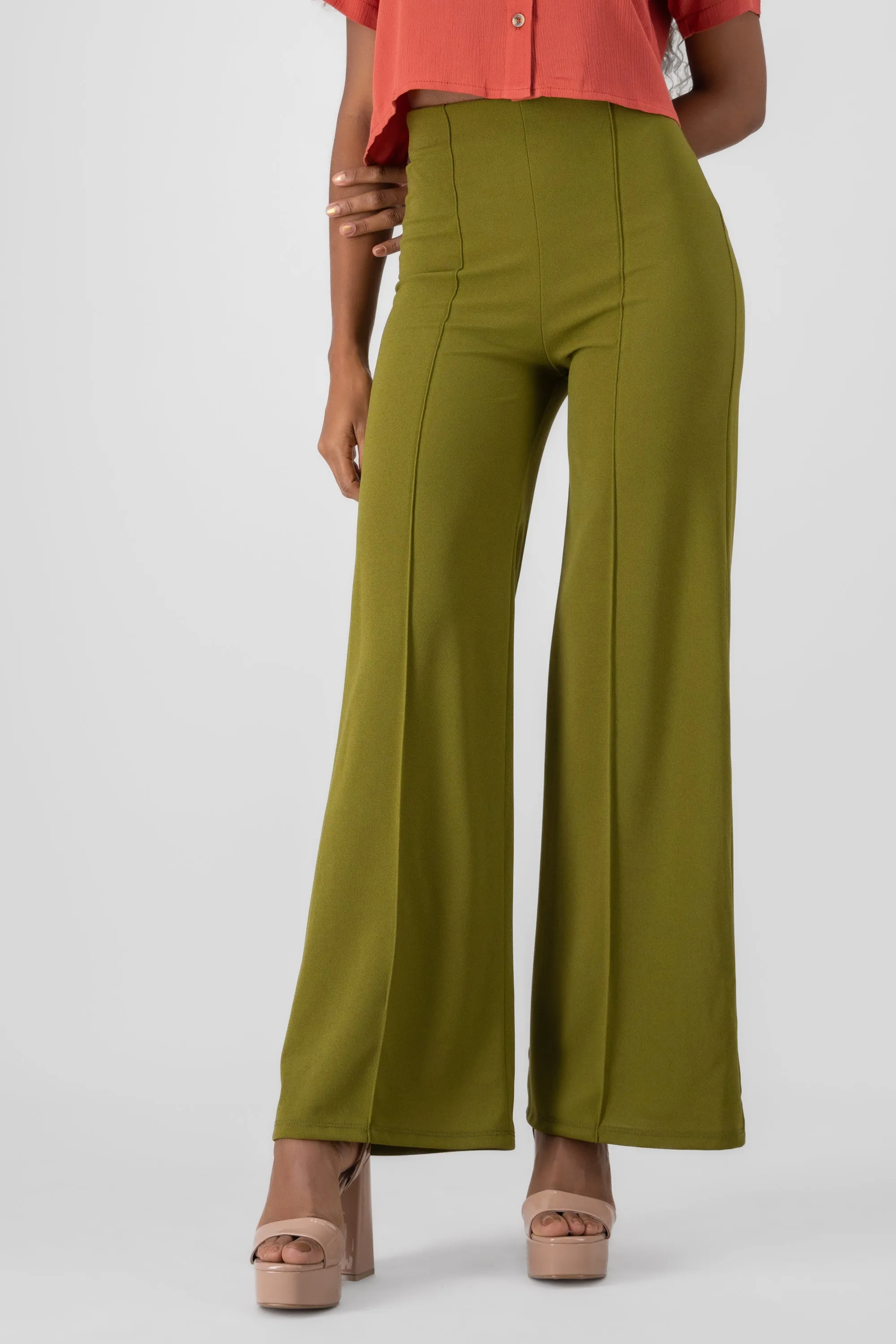 Pantalón Wide Leg Cintura Alta Costuras