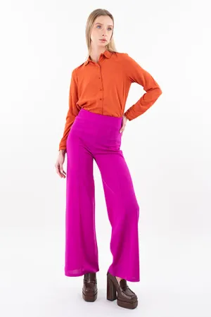 Pantalón Wide Leg Cintura Alta Costuras