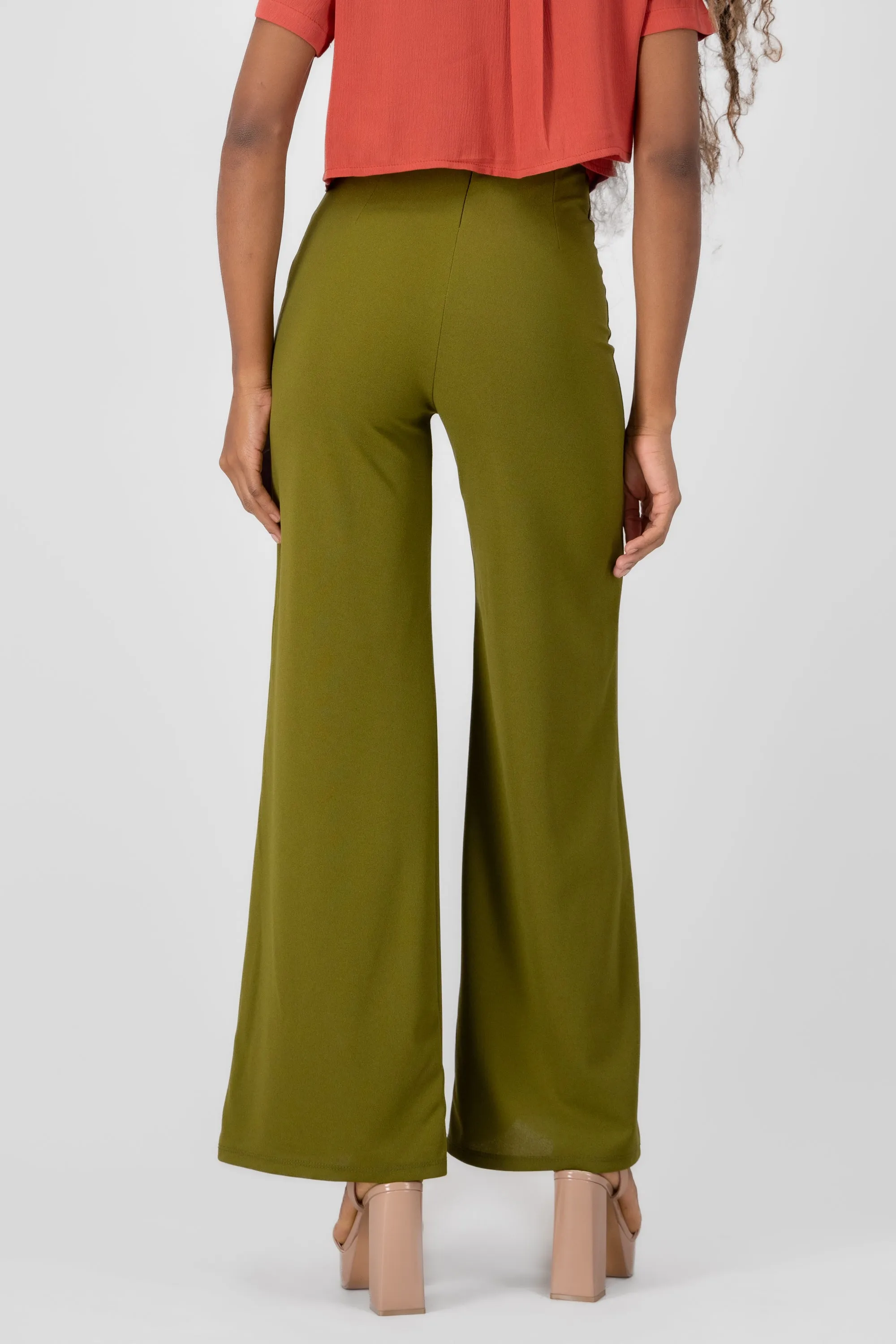 Pantalón Wide Leg Cintura Alta Costuras