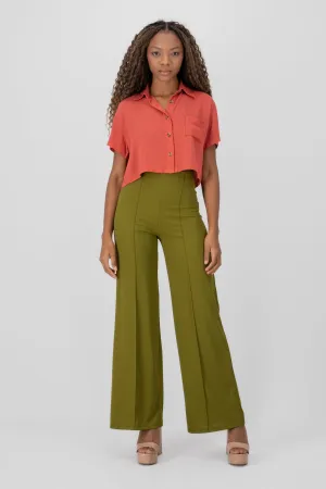 Pantalón Wide Leg Cintura Alta Costuras