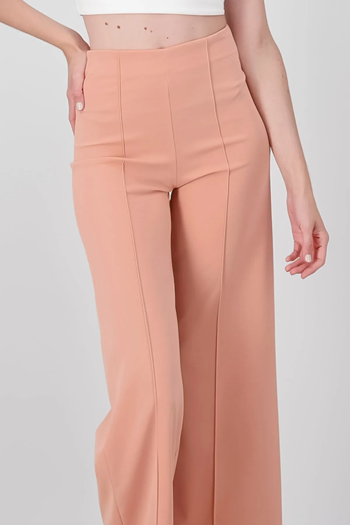 Pantalón Wide Leg Cintura Alta Costuras
