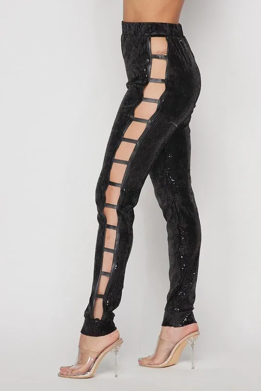 PEEKABOO SEQUIN PANTS-HOEA61032