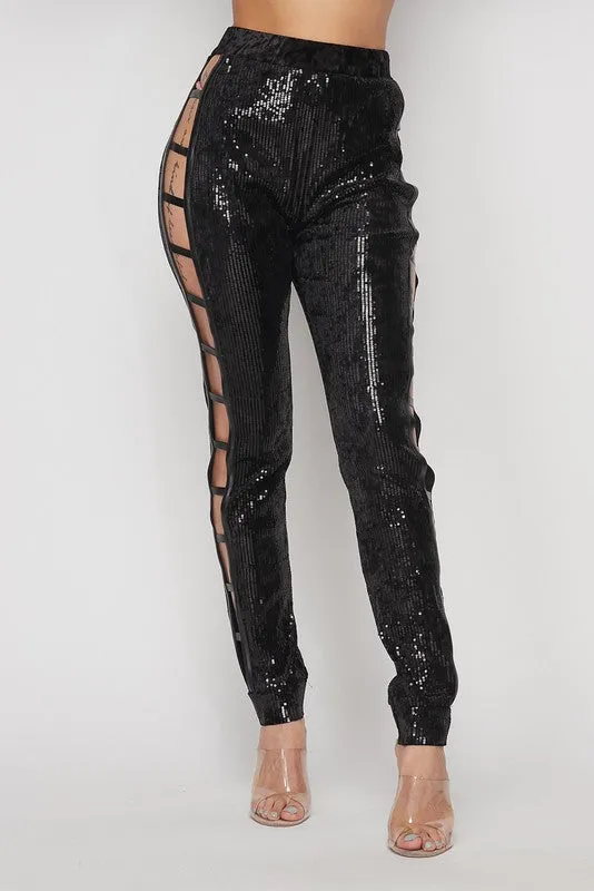 PEEKABOO SEQUIN PANTS-HOEA61032