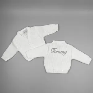 Personalised Name Unisex Baby Cardigan - White