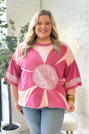 Pink Washed Daisy Patch Top