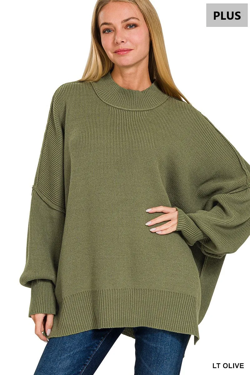 PLUS SIDE SLIT OVERSIZED SWEATER