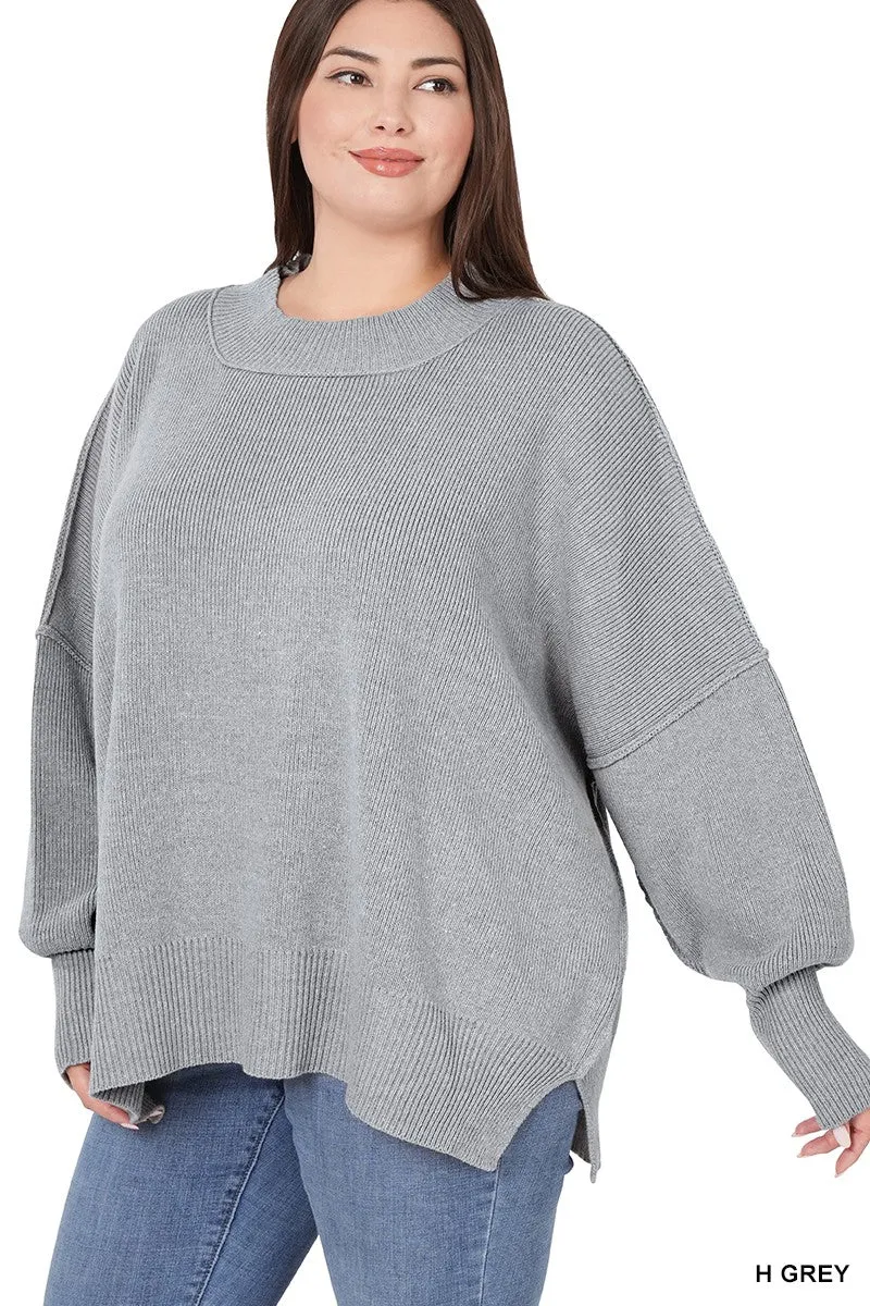 PLUS SIDE SLIT OVERSIZED SWEATER