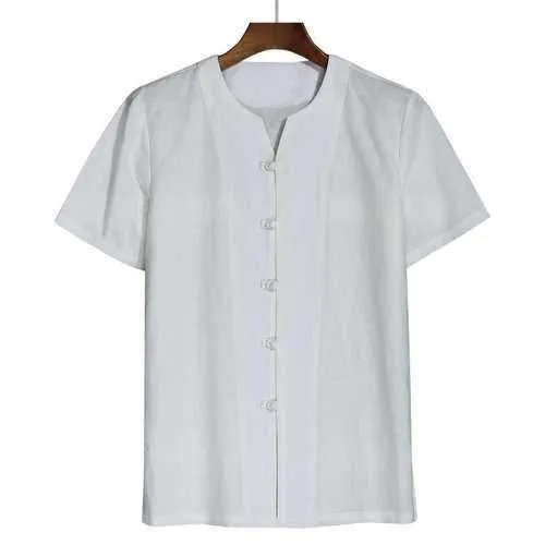 Plus Size Chinese Buttons Solid Color Shirts