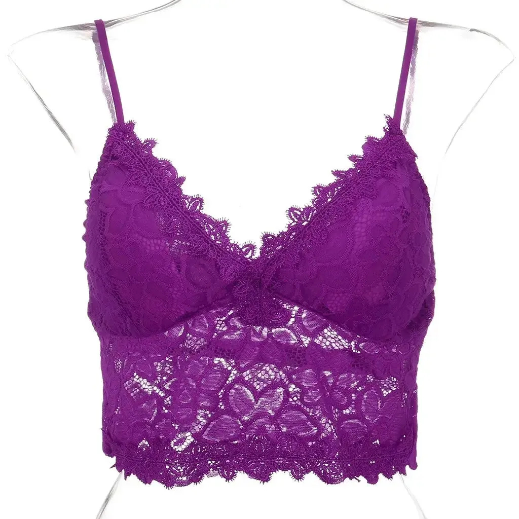 Plus size lace V-neck tank top for women with built-in wireless bra, breathable camisole for everyday wear