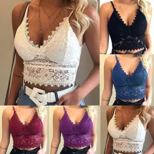 Plus size lace V-neck tank top for women with built-in wireless bra, breathable camisole for everyday wear