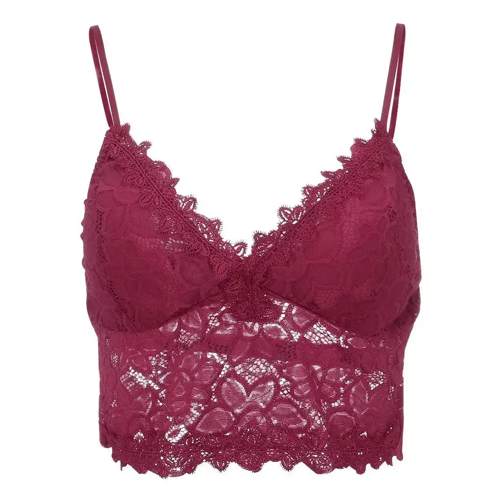 Plus size lace V-neck tank top for women with built-in wireless bra, breathable camisole for everyday wear