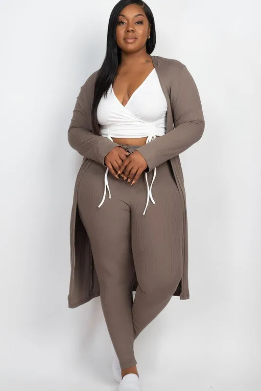 Plus Size Ribbed Leggings with Matching Cardigan