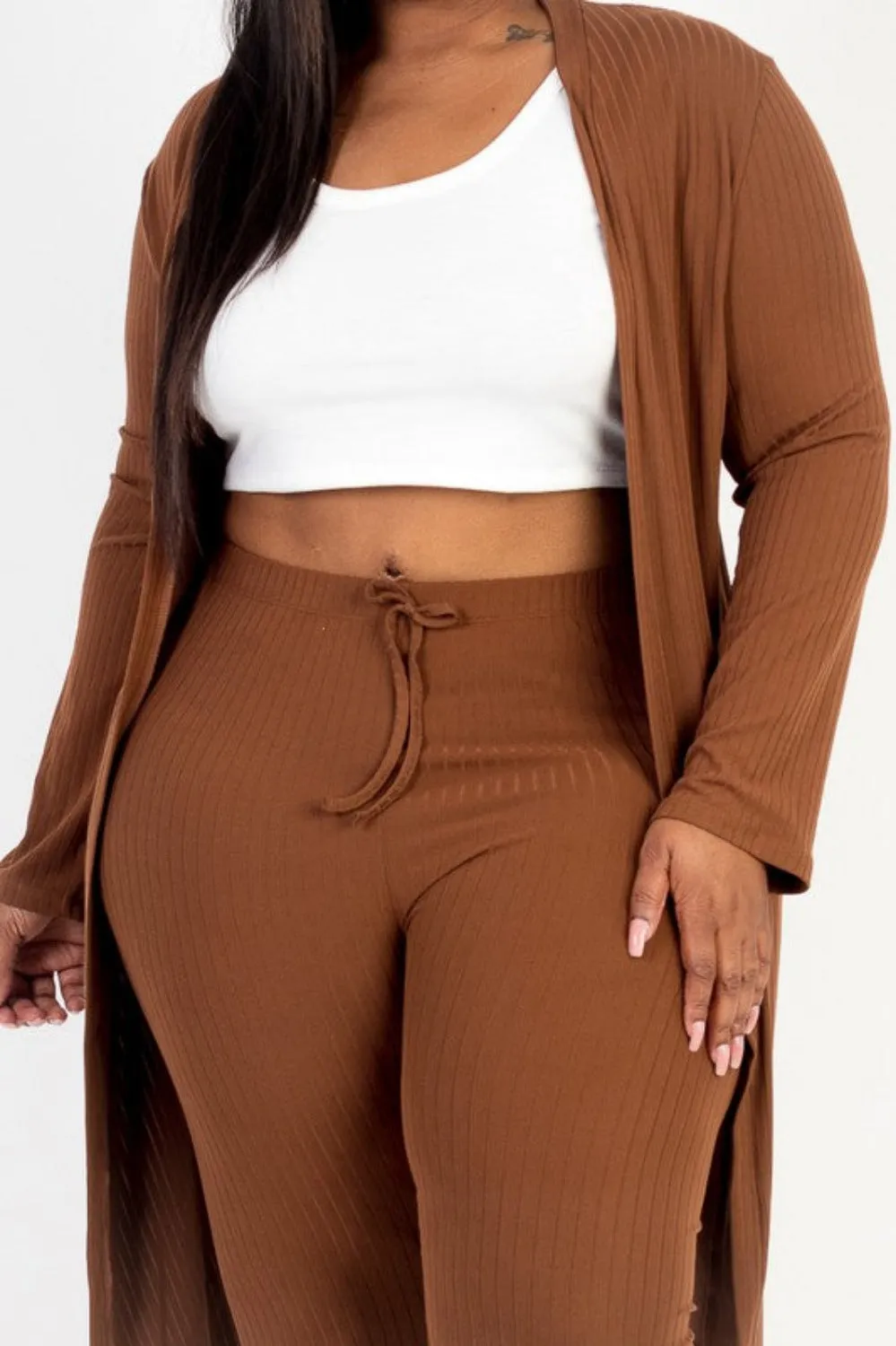 Plus Size Ribbed Leggings with Matching Cardigan