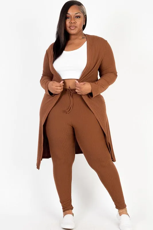 Plus Size Ribbed Leggings with Matching Cardigan