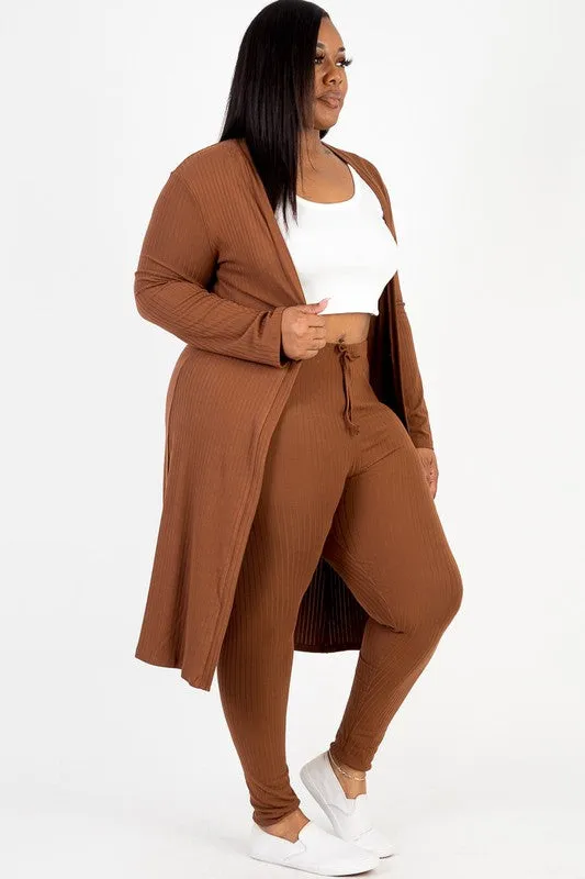 Plus Size Ribbed Leggings with Matching Cardigan