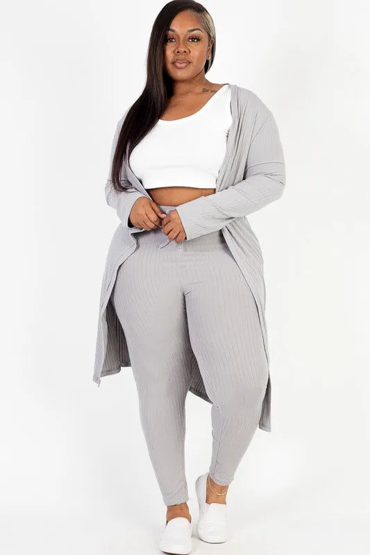 Plus Size Ribbed Leggings with Matching Cardigan