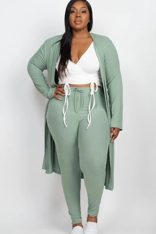 Plus Size Ribbed Leggings with Matching Cardigan