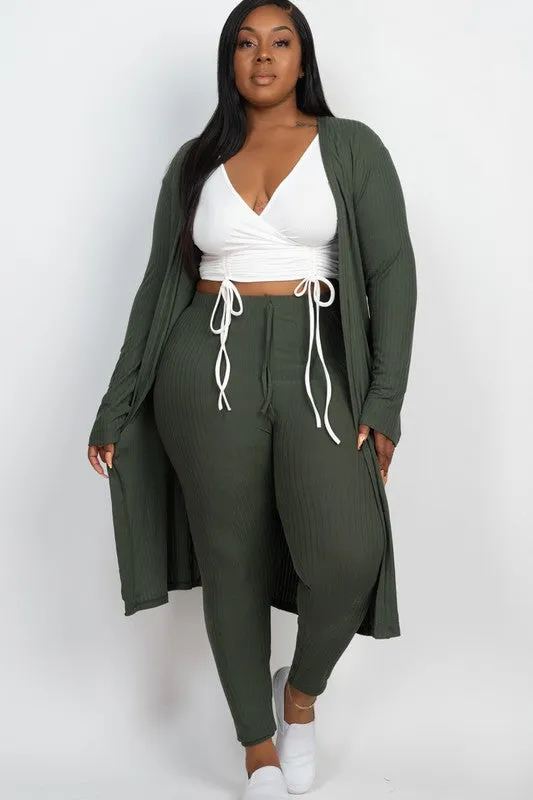 Plus Size Ribbed Leggings with Matching Cardigan