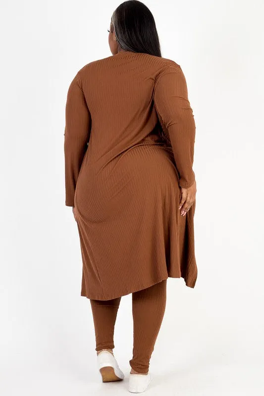 Plus Size Ribbed Leggings with Matching Cardigan