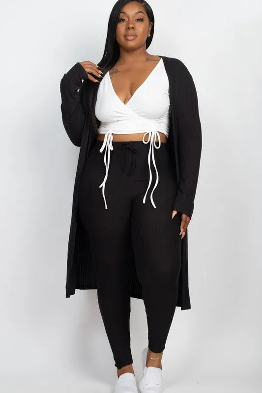 Plus Size Ribbed Leggings with Matching Cardigan