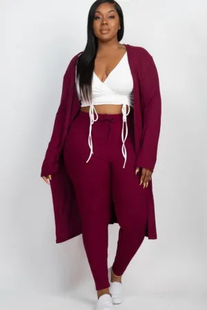 Plus Size Ribbed Leggings with Matching Cardigan
