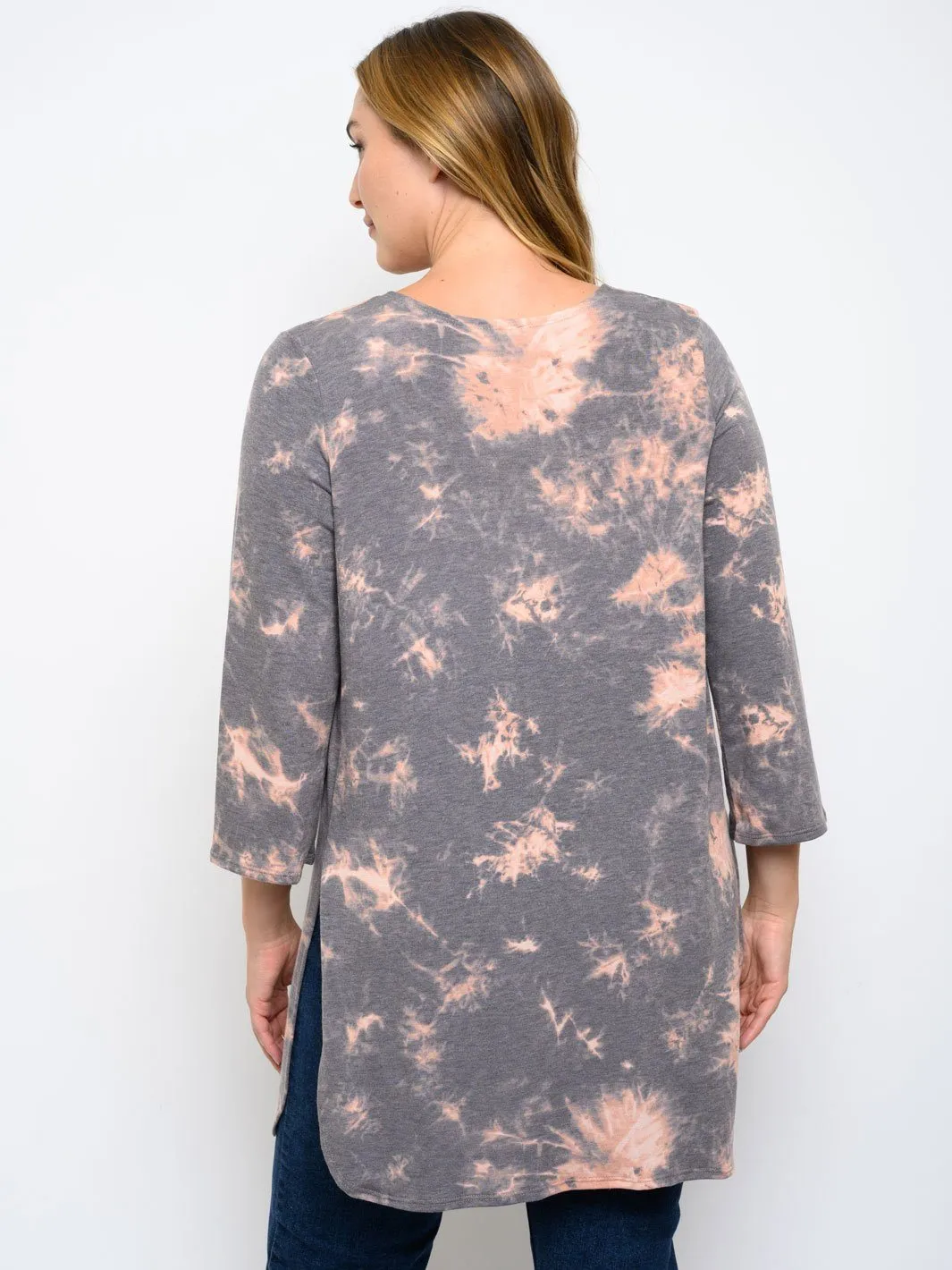 PLUS SIZE TIE DYE PRINT 3/4 SLEEVE CARDIGAN
