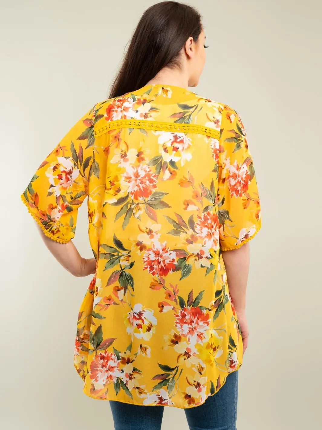PLUS SIZE YELLOW FLORAL CARDIGAN