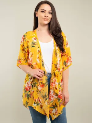 PLUS SIZE YELLOW FLORAL CARDIGAN
