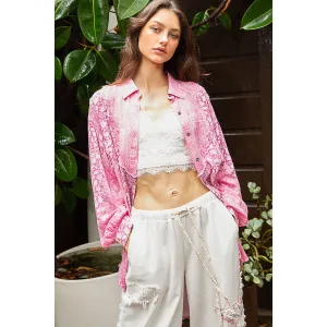 POL Women's Pink Paisley Oversized Long Sleeve Shirt