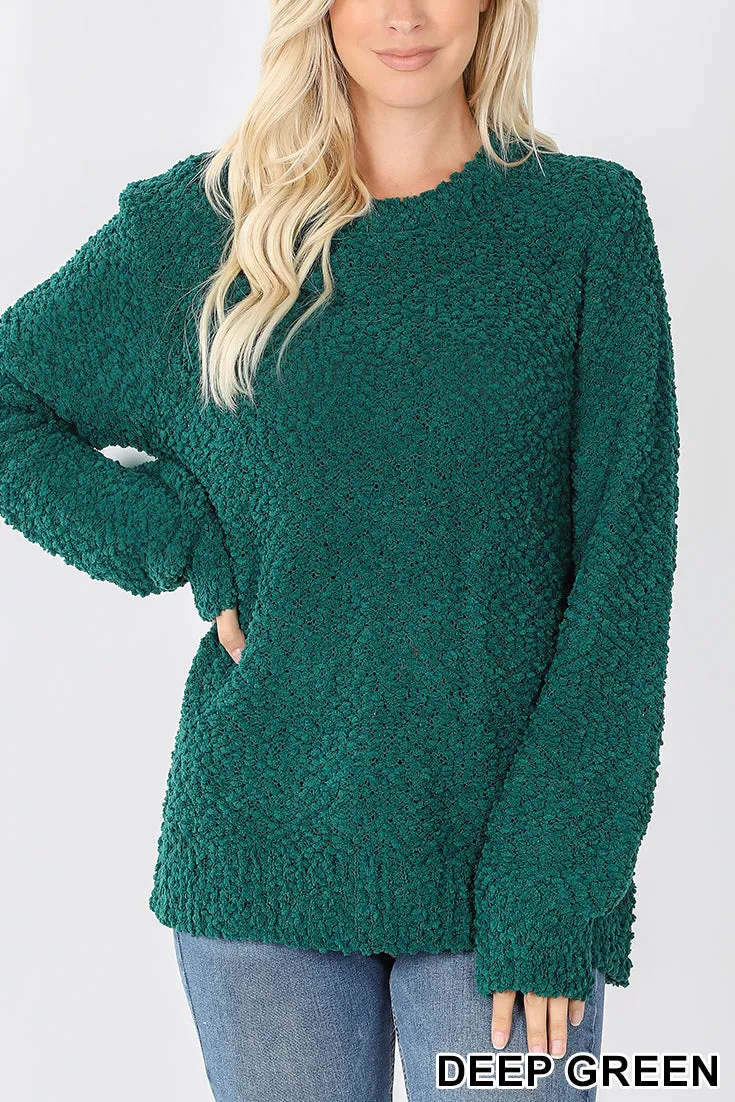 Popcorn Balloon Sleeve Pullover Sweater