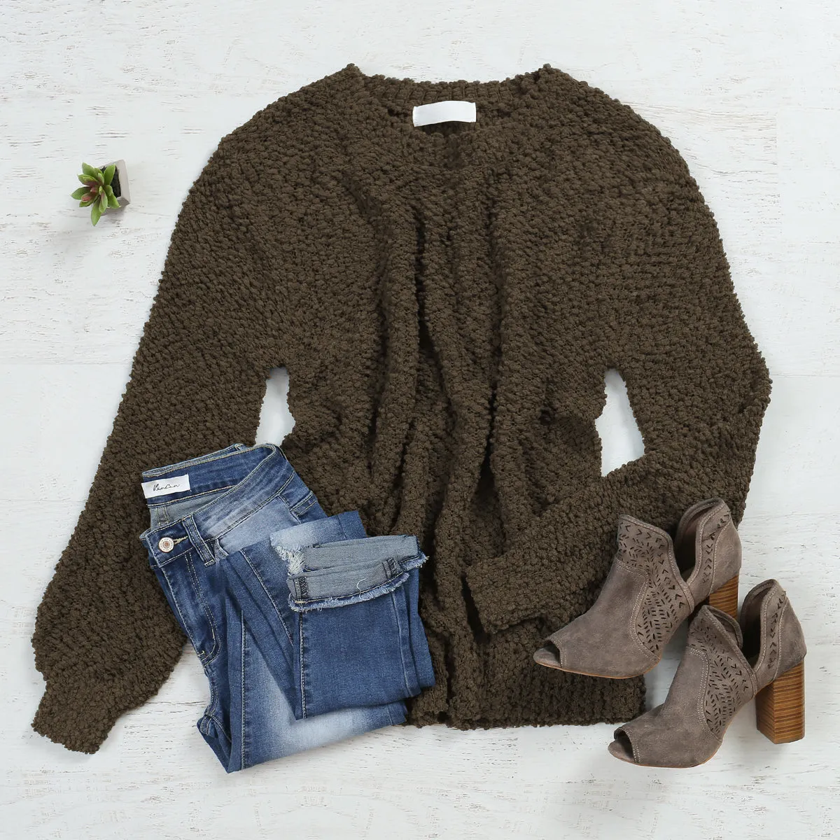 Popcorn Balloon Sleeve Pullover Sweater
