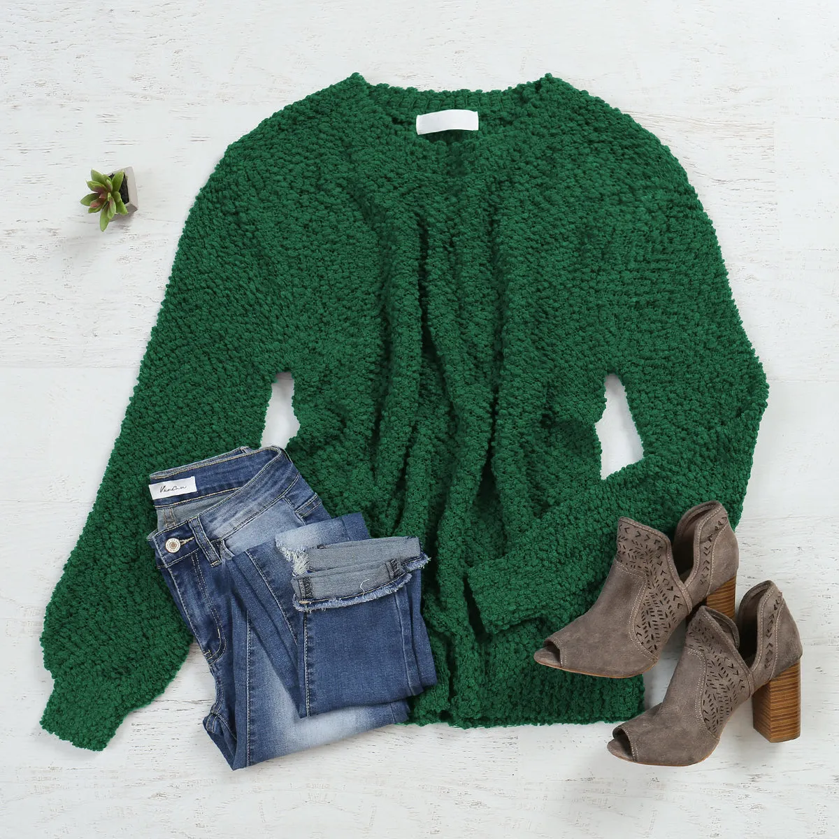 Popcorn Balloon Sleeve Pullover Sweater