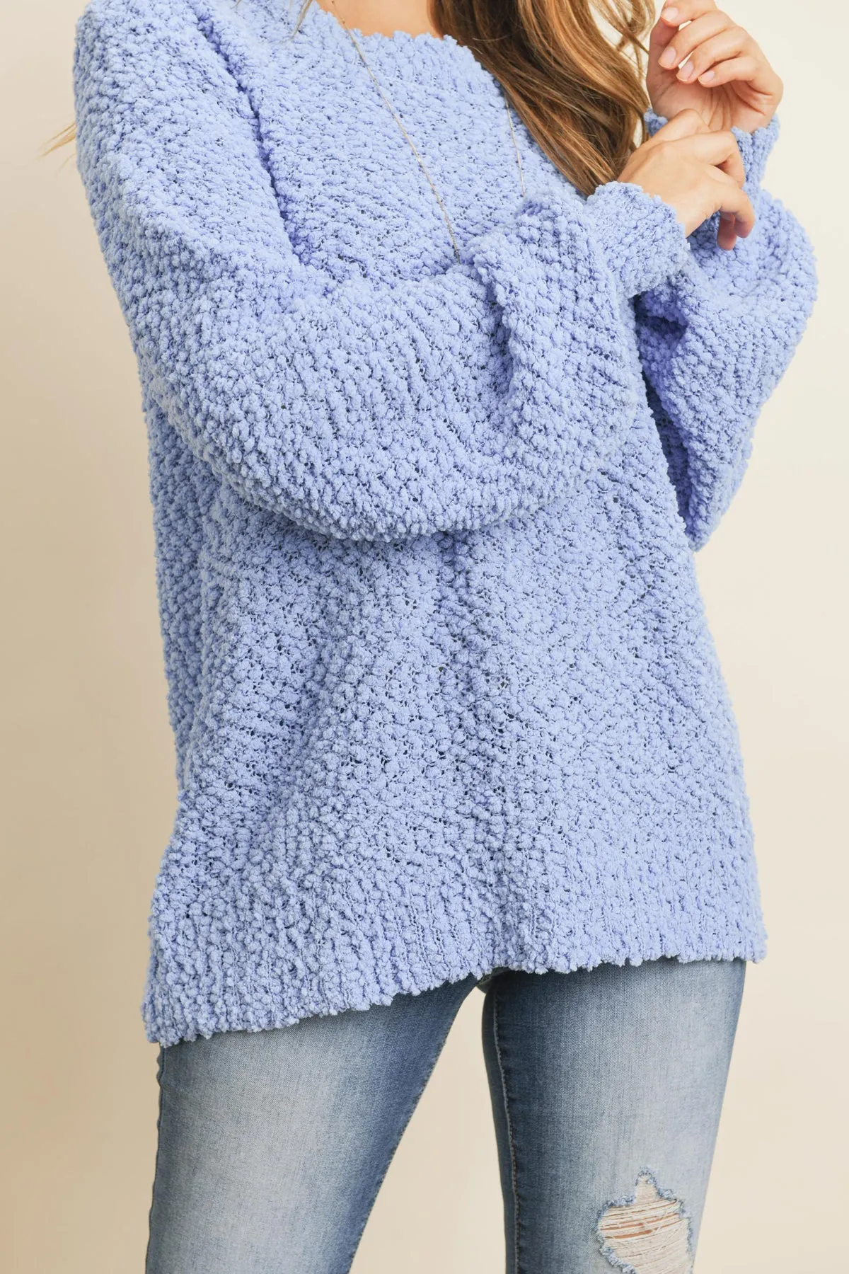 Popcorn Balloon Sleeve Pullover Sweater