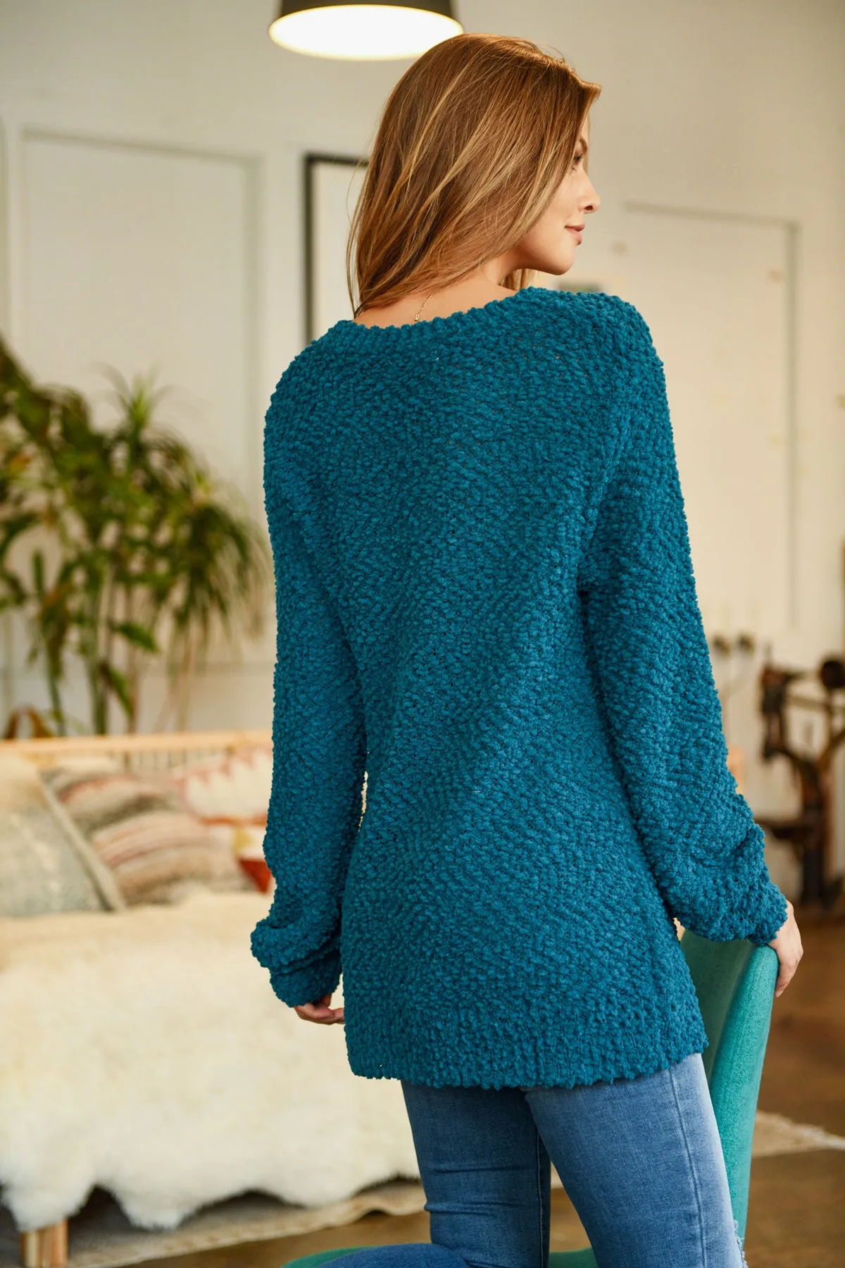 Popcorn Balloon Sleeve Pullover Sweater