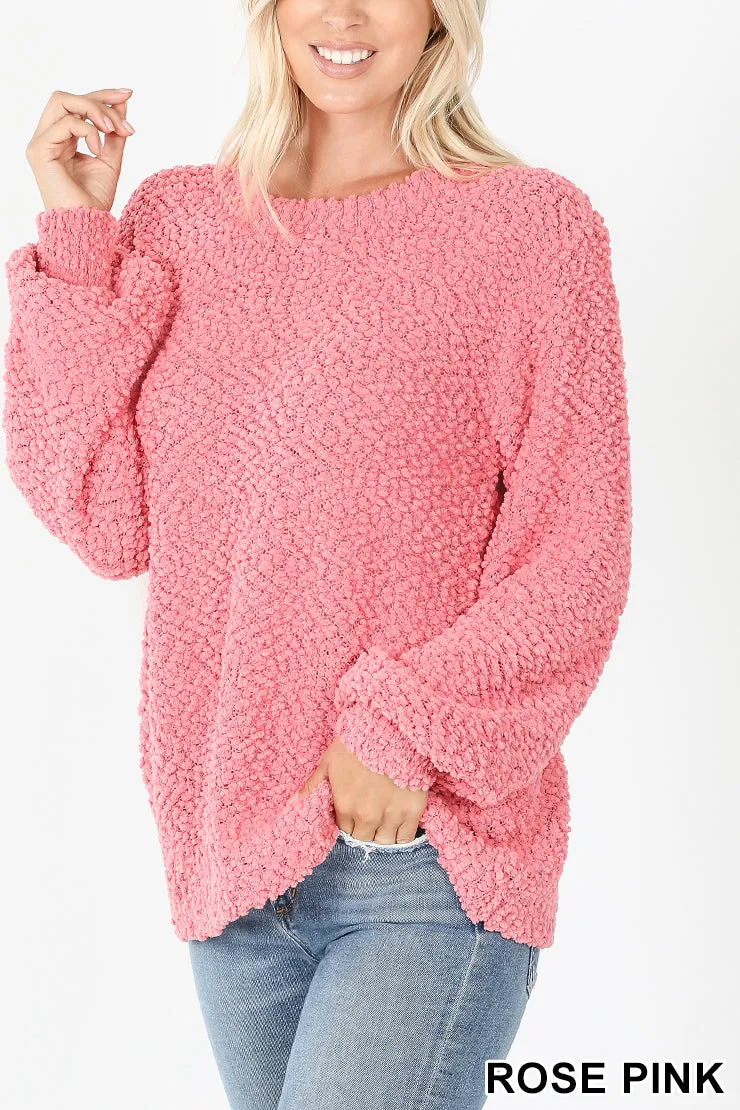Popcorn Balloon Sleeve Pullover Sweater