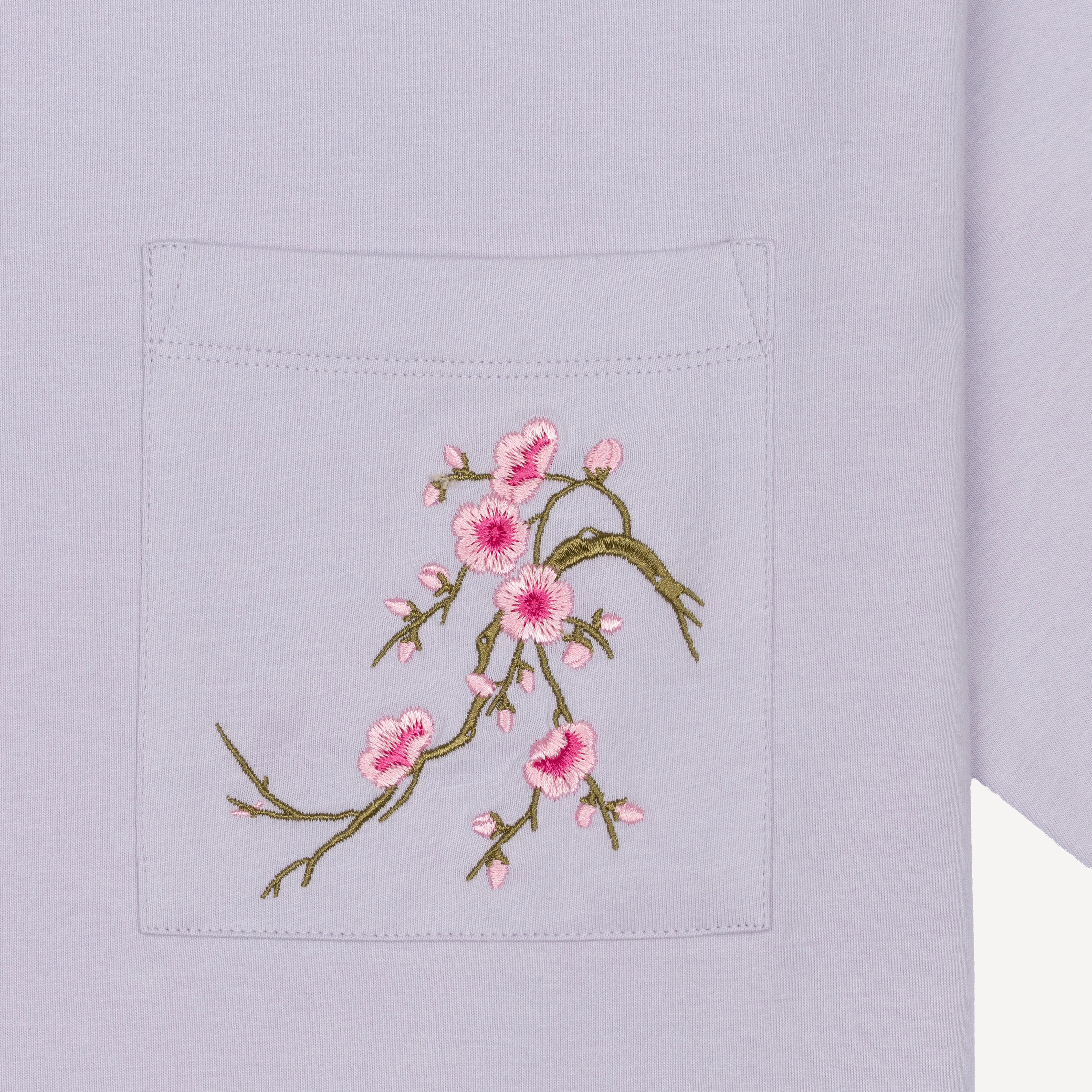 Premium Oversized Fit Tee with Pocket Embroidery - Lavender Blue / Cherry Blossom