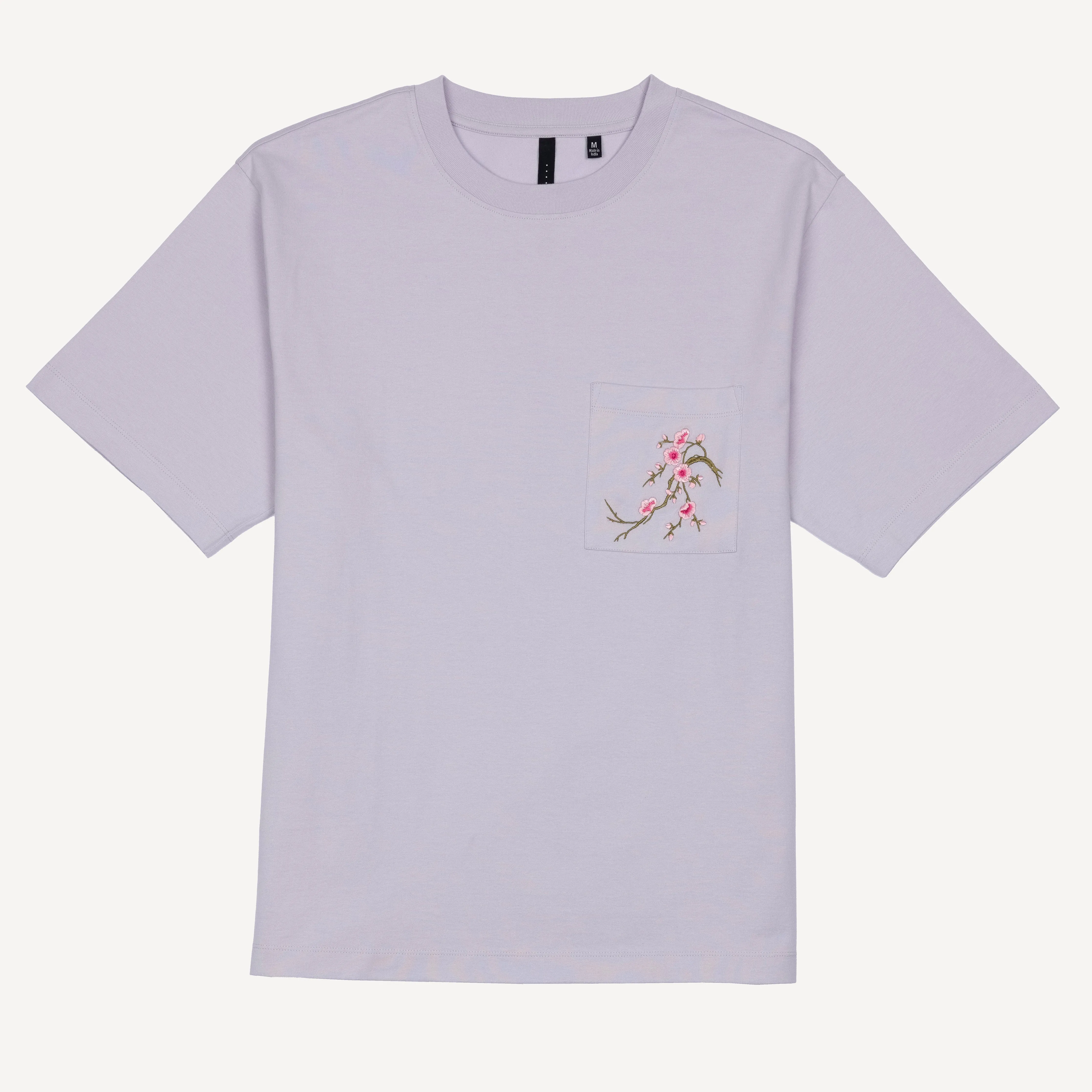 Premium Oversized Fit Tee with Pocket Embroidery - Lavender Blue / Cherry Blossom