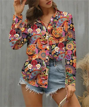 Printed Casual Blouse Temperament Long Sleeve Woman Shirt Loose Elegant Shirt Woman Weekend Top