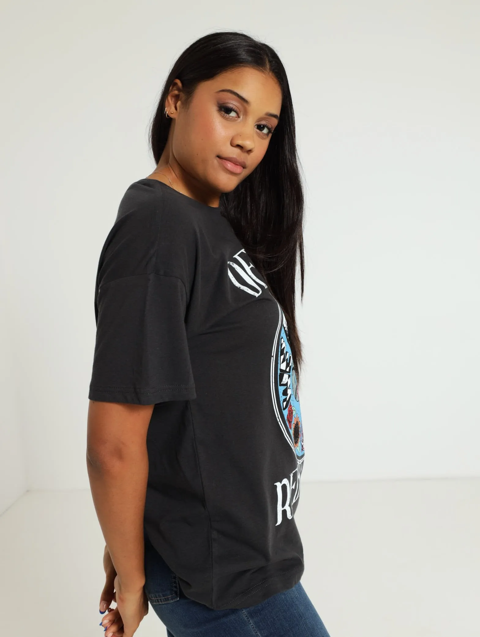 Printed Oversized Tee - Charcoal