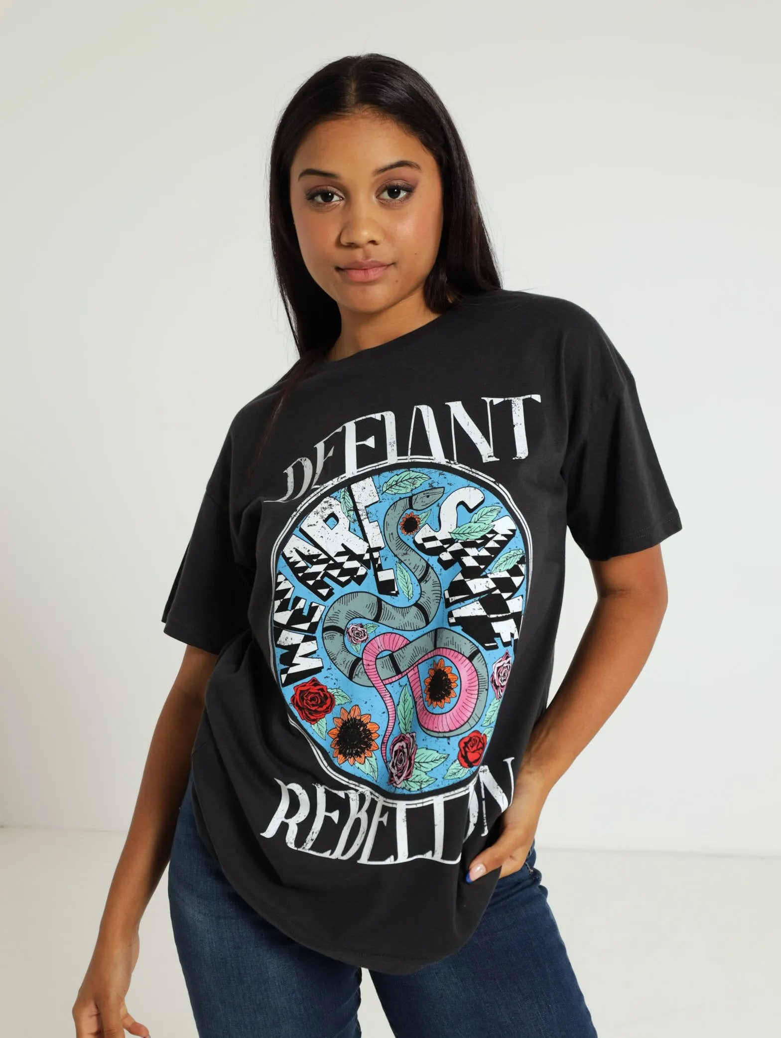 Printed Oversized Tee - Charcoal