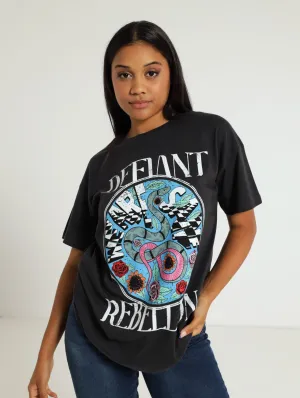 Printed Oversized Tee - Charcoal