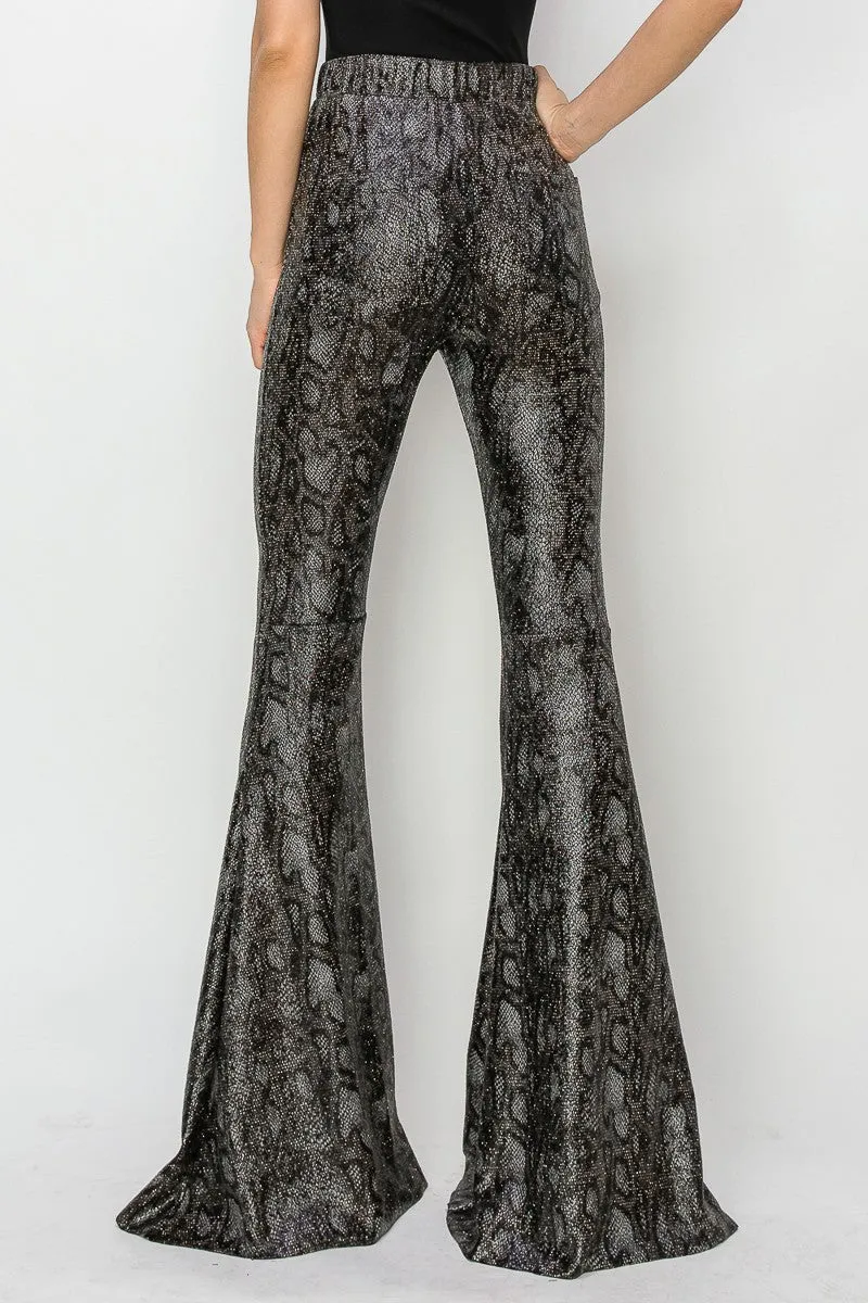 PYTHON GOLD FOIL BELLBOTTOM KNIT PANTS WESTERN W2300PAD