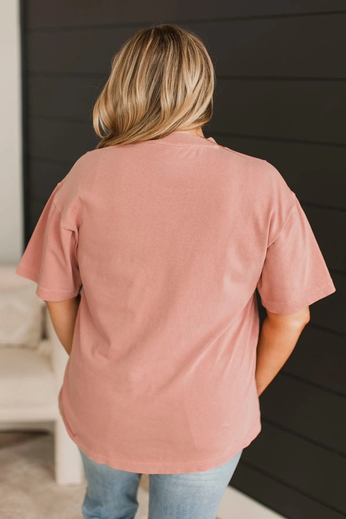 "Worthy" Mock Neck Graphic Tee- Blush