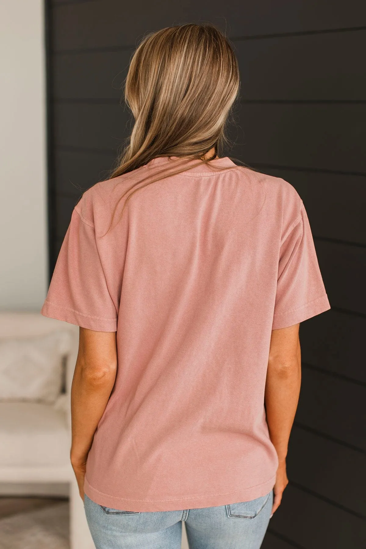 "Worthy" Mock Neck Graphic Tee- Blush