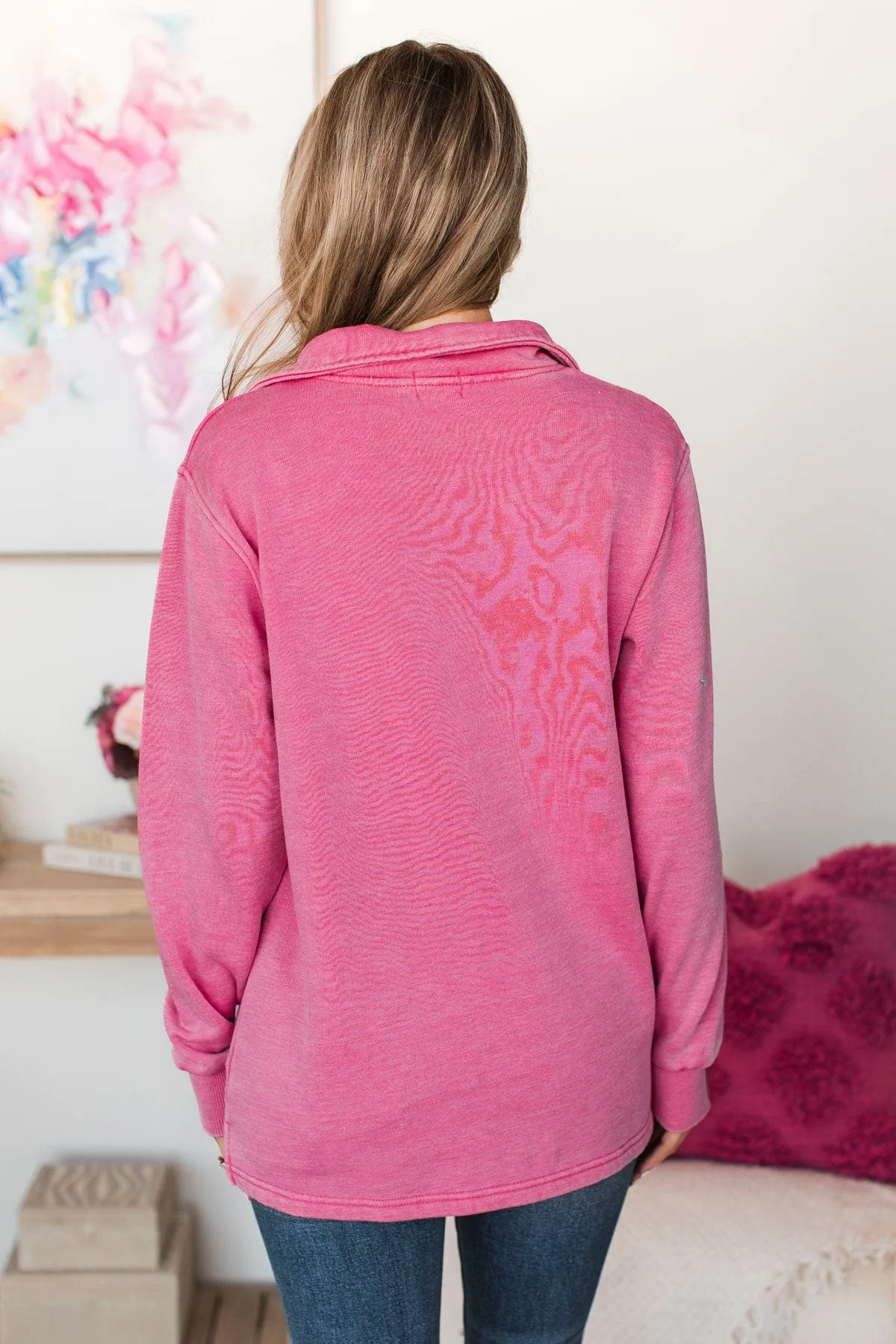 Reason To Celebrate Quarter Zip Pullover- Hot Pink